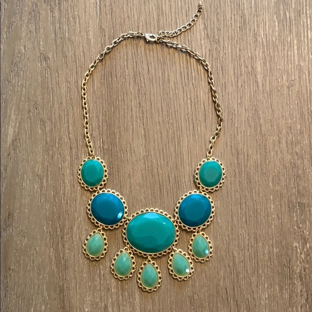 Blue and green ombré beaded statement necklace